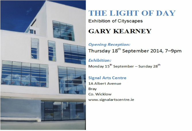 Acrylic painting, Irish Painter, Irish artist, Gary Kearney, Art Gallery, Cork City, White, Cobalt Blue, Red Chairs, Seats, Glass Reflections, Architecture, Light of Day, Signal Arts Centre, 